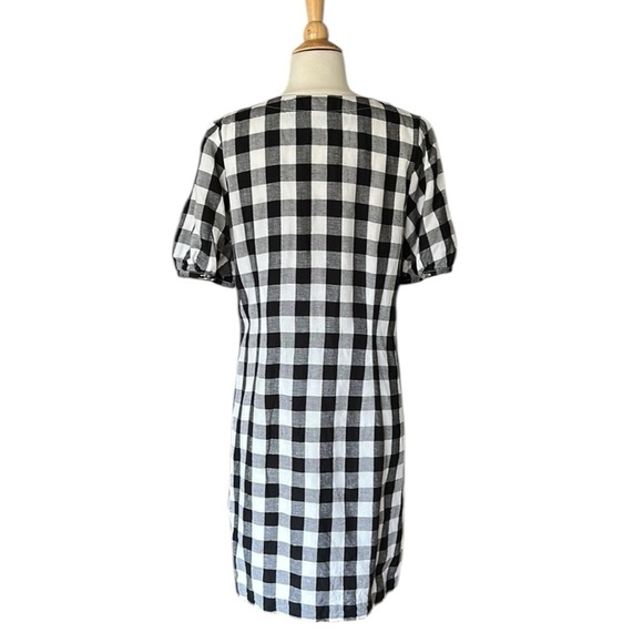 LOFT Gingham Linen Blend Button Up Dress Black White Preppy Girly Casual Size 10 - Picture 8 of 16